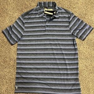 Adidas men’s two stripe golf polo blue medium brand new